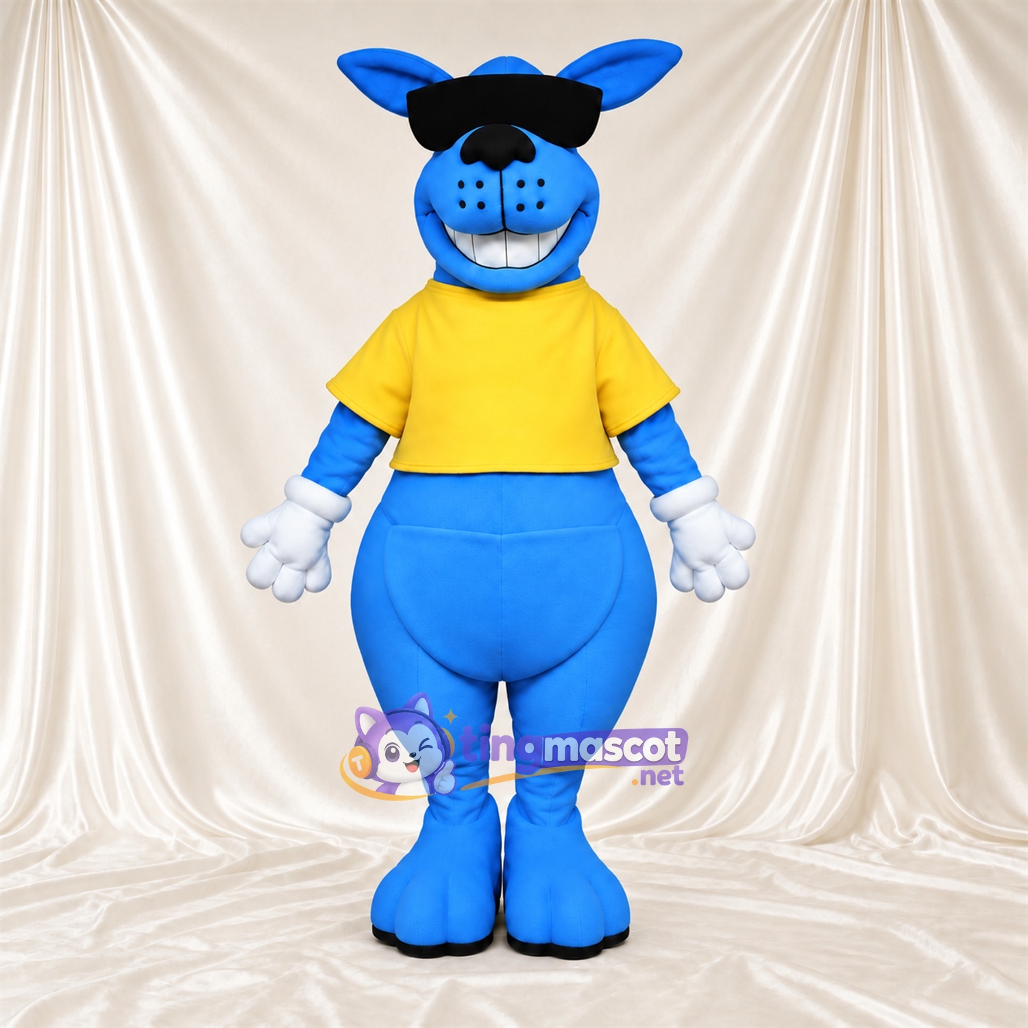 Blue Donkey Mascot Costume - Yellow Shirt Blue Donkey Mascot Costume - Yellow Shirt