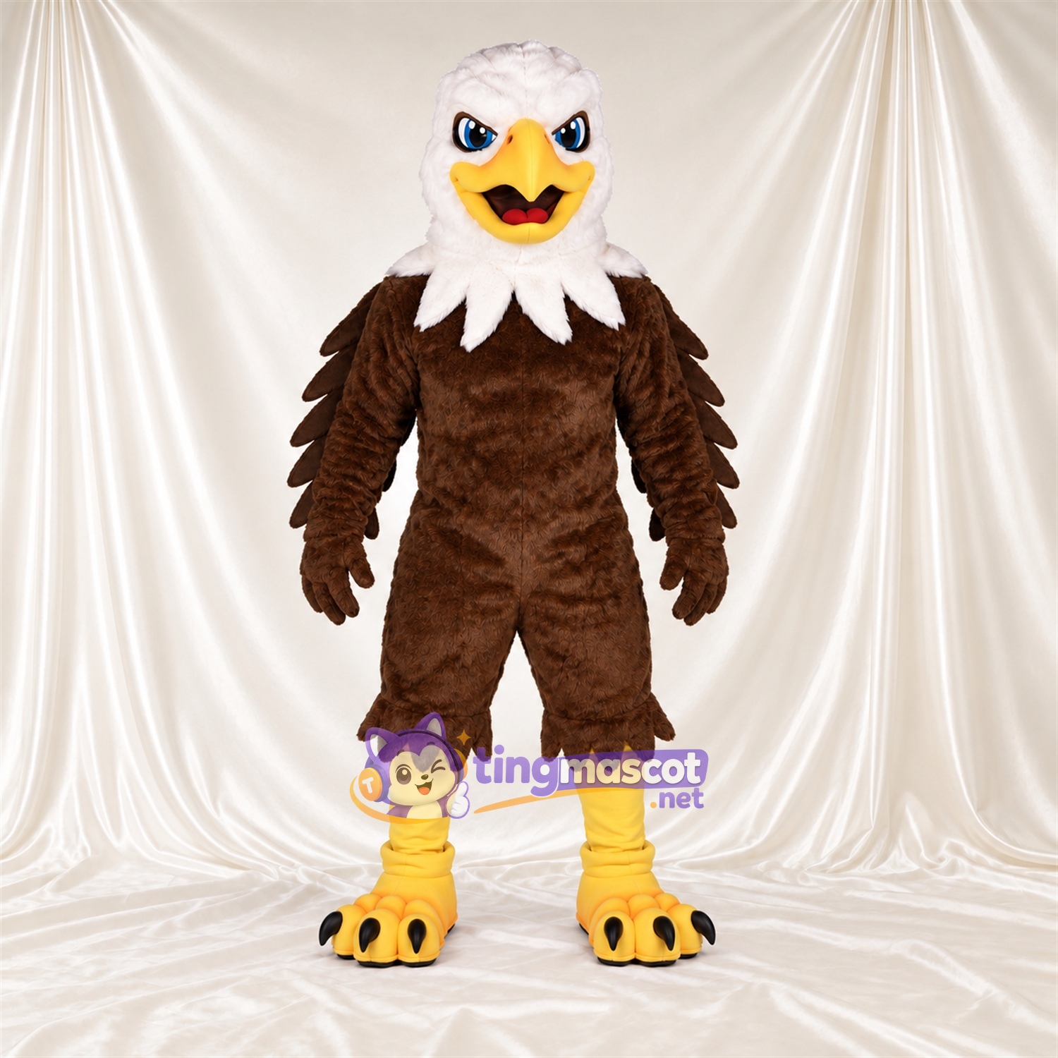 Costume de mascotte Aigle – marron – Tête (blanc); Griffes (noir) Costume de mascotte Aigle – marron – Tête (blanc); Griffes (noir)