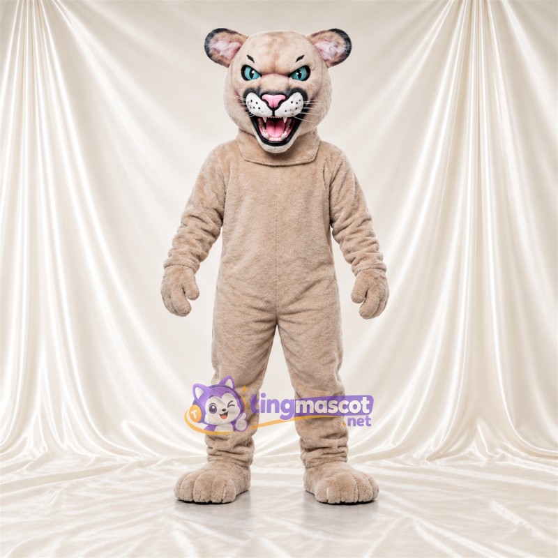 Costume de mascotte Puma – brun clair – Intérieur des oreilles (rose); Crocs pointus Costume de mascotte Puma – brun clair – Intérieur des oreilles (rose); Crocs pointus