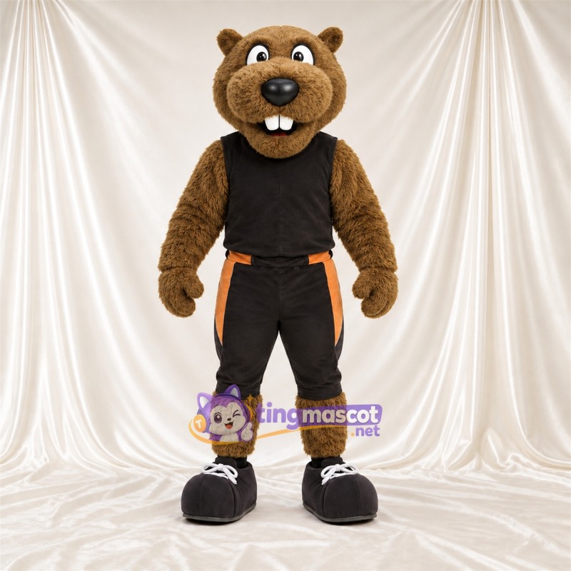 Brown Beaver Mascot Costume - Black Outfit Brown Beaver Mascot Costume - Black Outfit