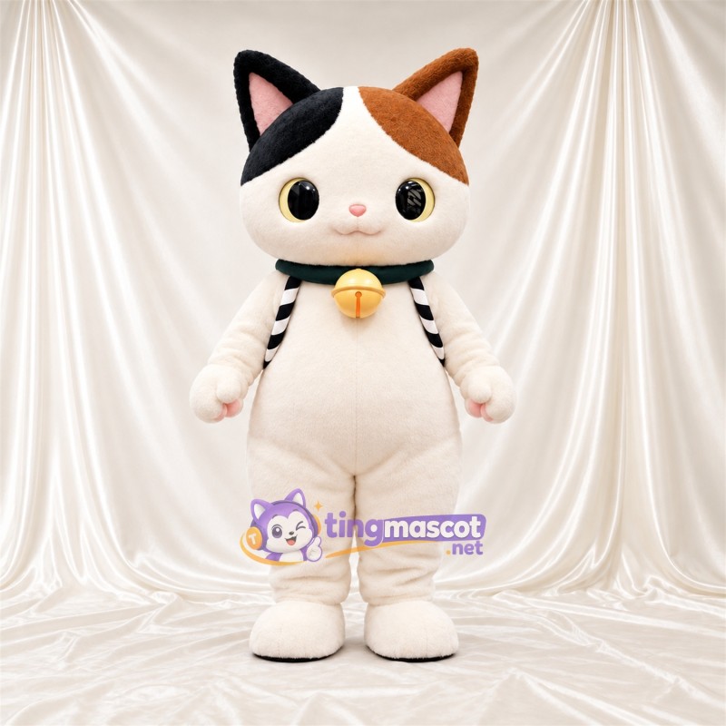 Costume de mascotte Chat tricolore – blanc – Taches (noir / orange) Costume de mascotte Chat tricolore – blanc – Taches (noir / orange)