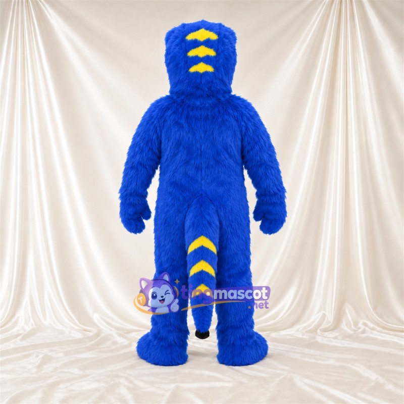 Costume de mascotte Dragon – bleu – Épines (jaune); Ventre (blanc) Costume de mascotte Dragon – bleu – Épines (jaune); Ventre (blanc)