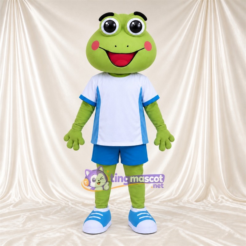 Costume de mascotte Grenouille – vert – Chemise (blanc); Short (bleu) Costume de mascotte Grenouille – vert – Chemise (blanc); Short (bleu)