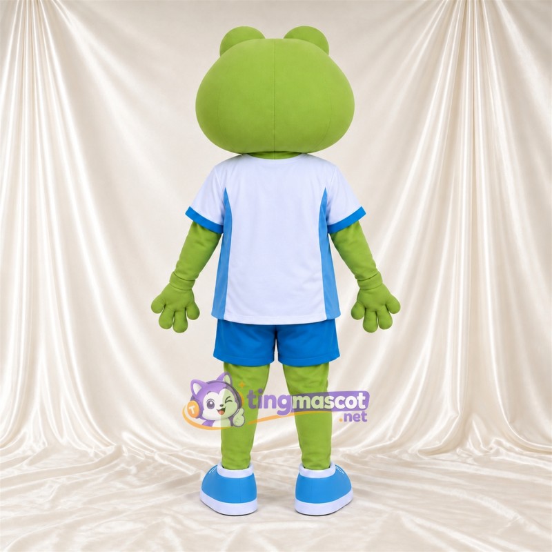 Costume de mascotte Grenouille – vert – Chemise (blanc); Short (bleu) Costume de mascotte Grenouille – vert – Chemise (blanc); Short (bleu)