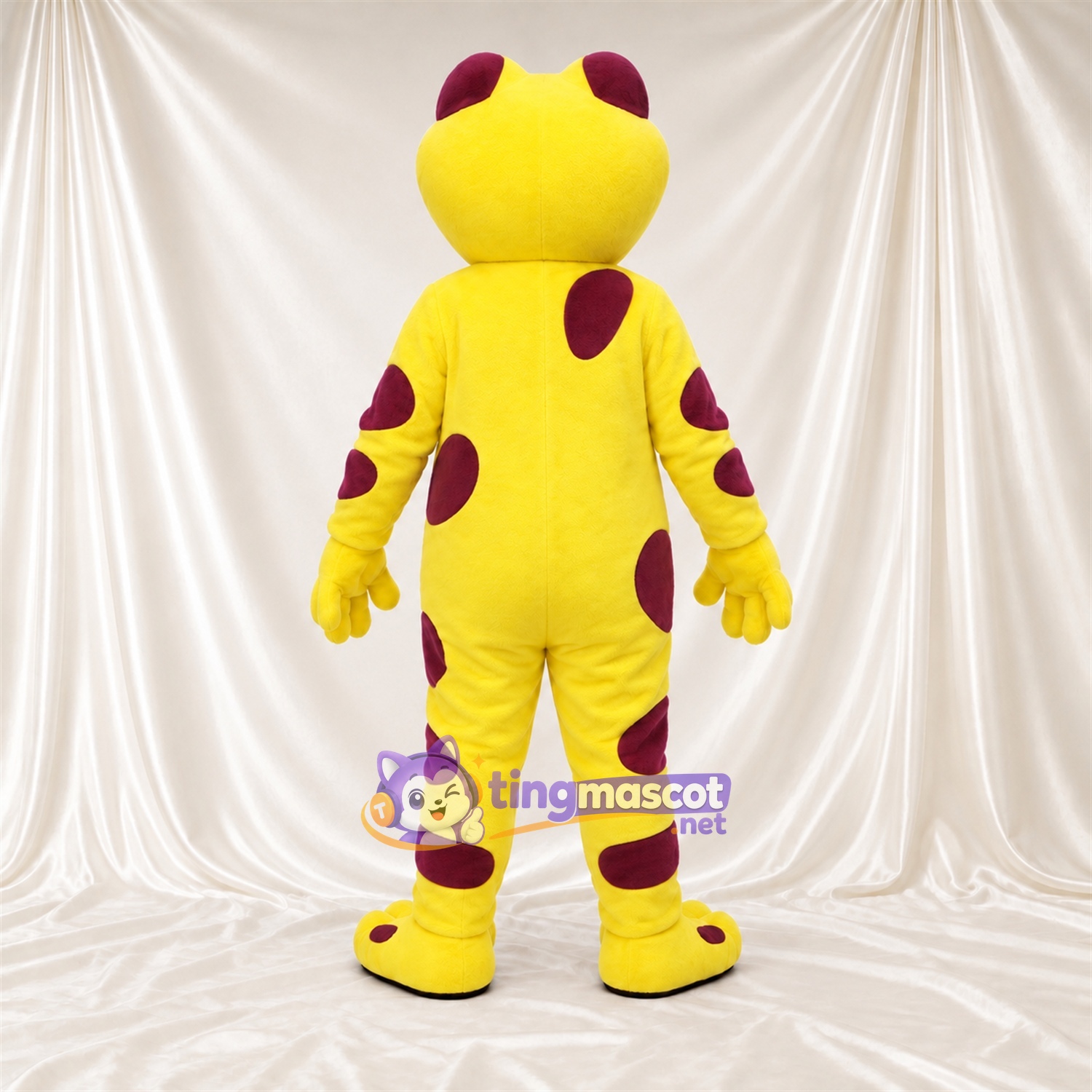 Costume de mascotte Grenouille – jaune – Taches (bordeaux) Costume de mascotte Grenouille – jaune – Taches (bordeaux)
