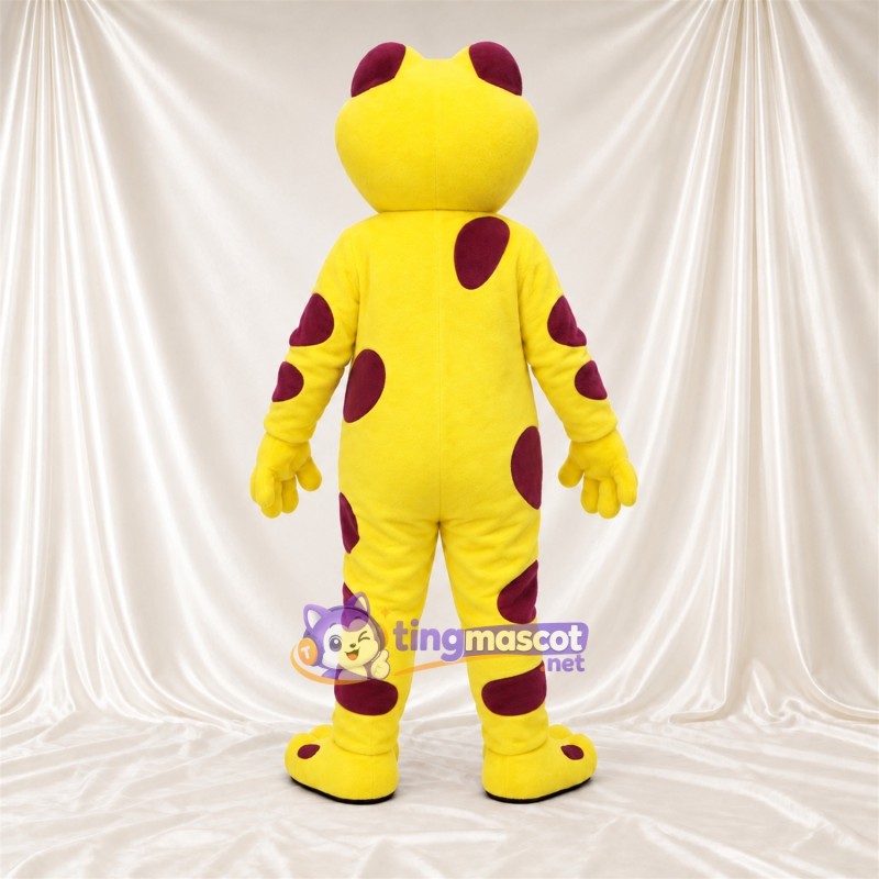 Costume de mascotte Grenouille – jaune – Taches (bordeaux) Costume de mascotte Grenouille – jaune – Taches (bordeaux)