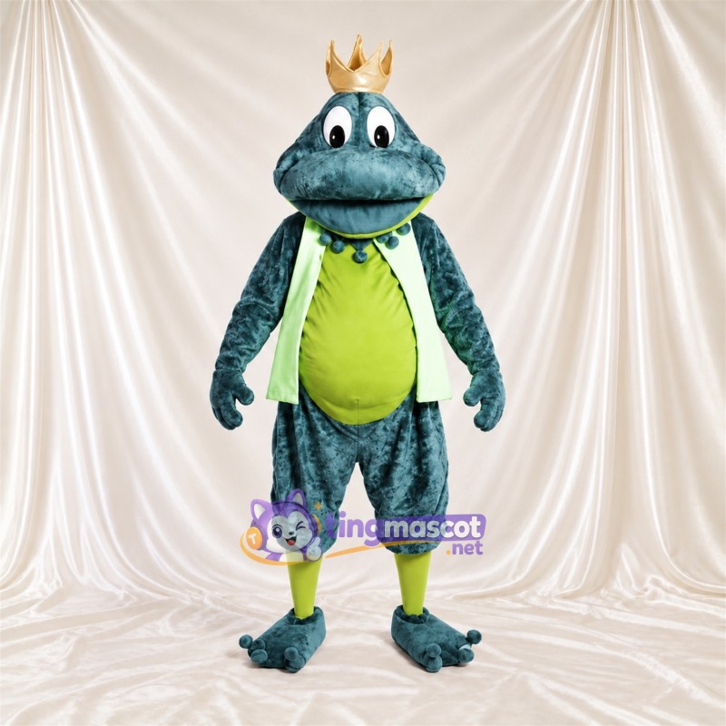 Blue Frog Mascot Costume - Crown and Green Cape Blue Frog Mascot Costume - Crown and Green Cape