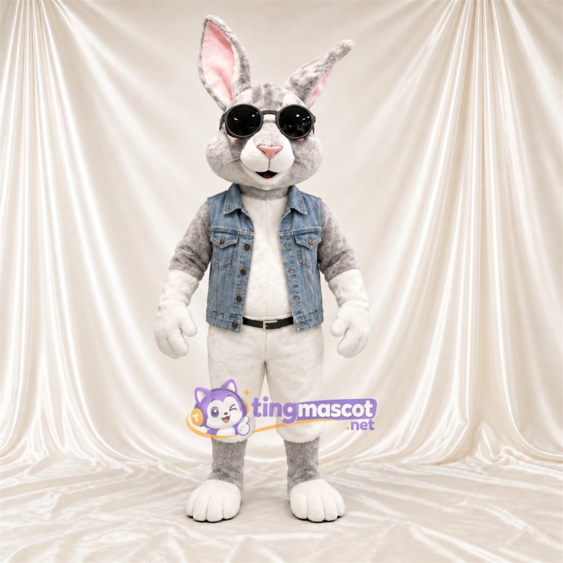 Costume de mascotte Lapin – gris – Gilet; Lunettes de soleil