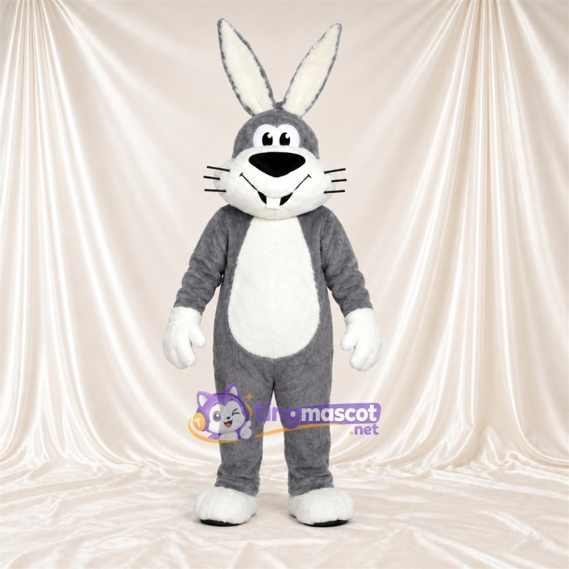 Costume de mascotte Lapin – gris – Gants (blanc); Moustaches (blanc)