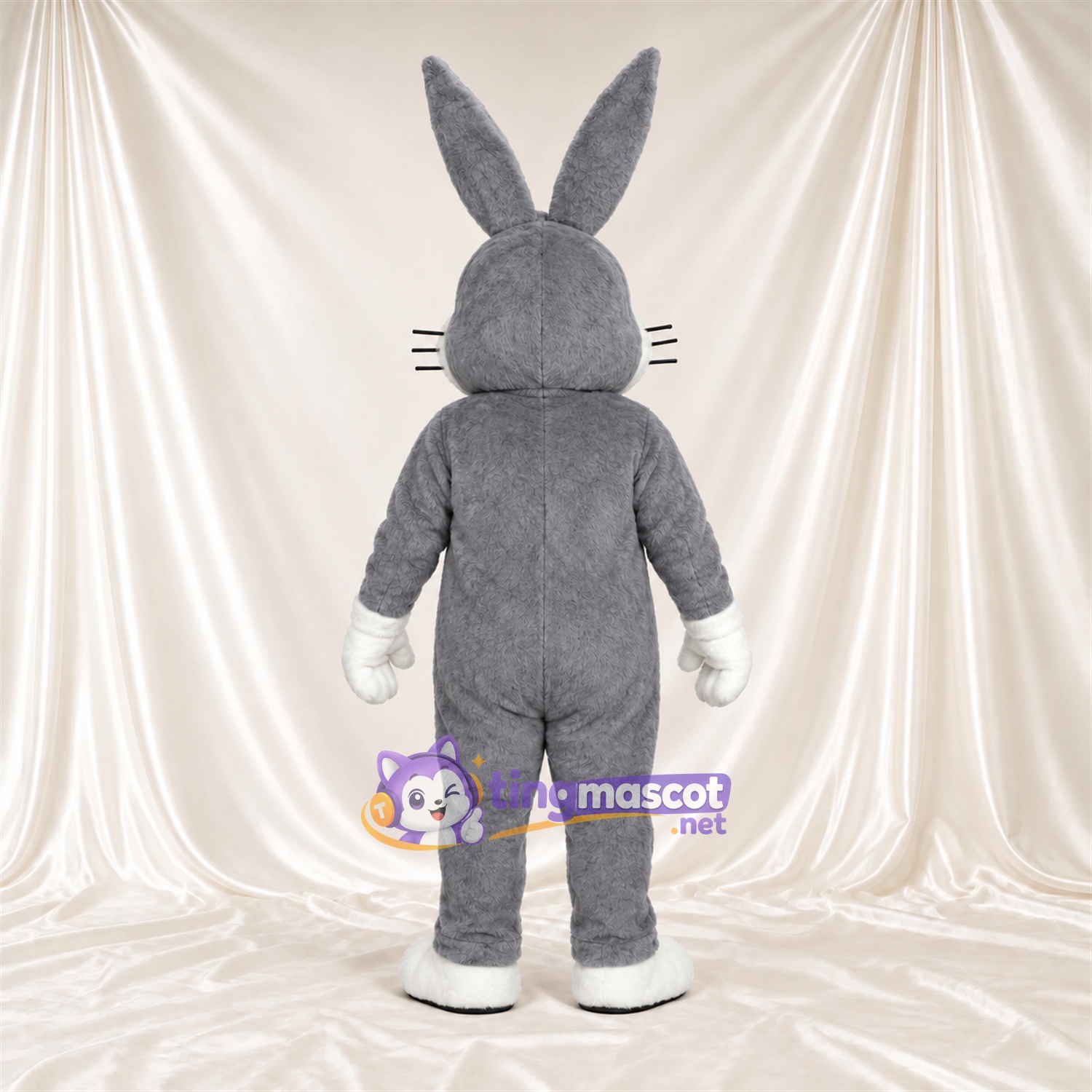 Costume de mascotte Lapin – gris – Gants (blanc); Moustaches (blanc) Costume de mascotte Lapin – gris – Gants (blanc); Moustaches (blanc)