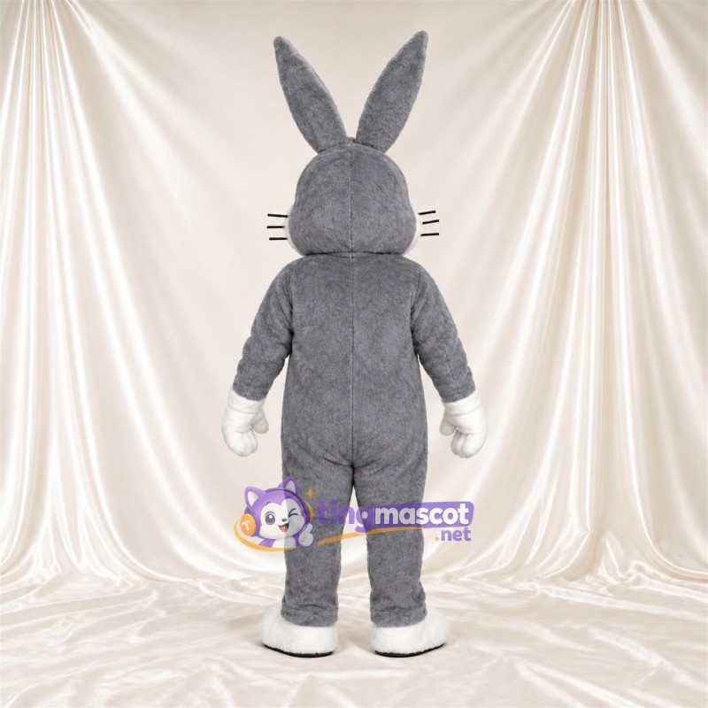 Costume de mascotte Lapin – gris – Gants (blanc); Moustaches (blanc) Costume de mascotte Lapin – gris – Gants (blanc); Moustaches (blanc)