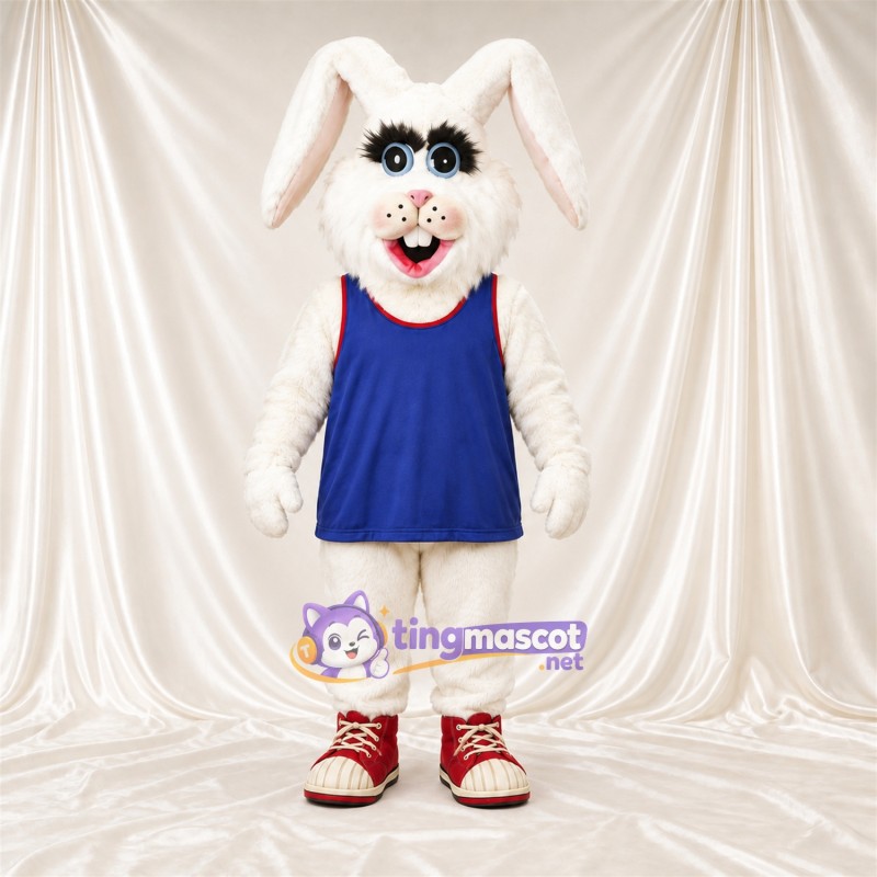 Maskottchenkostüm Hase – weiß – Tanktop (blau); Schlappohren Maskottchenkostüm Hase – weiß – Tanktop (blau); Schlappohren