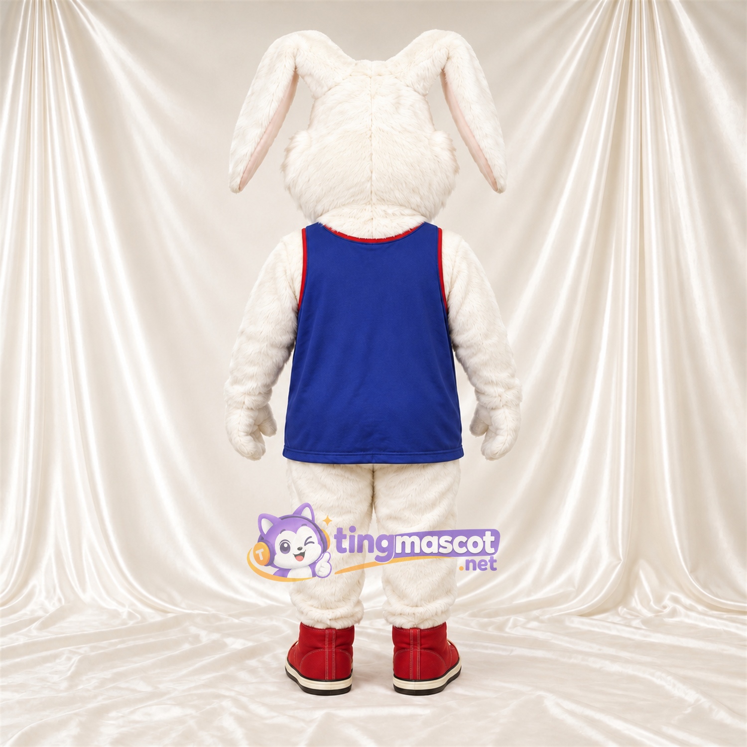 Maskottchenkostüm Hase – weiß – Tanktop (blau); Schlappohren Maskottchenkostüm Hase – weiß – Tanktop (blau); Schlappohren