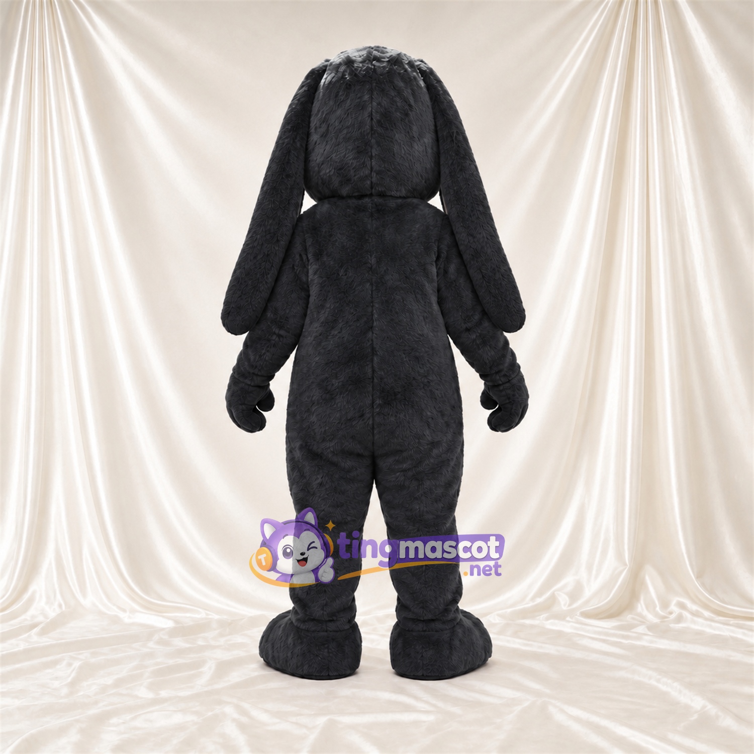 Black Rabbit Mascot Costume - White Belly, Floppy Ears and Pink Inner Ears Black Rabbit Mascot Costume - White Belly, Floppy Ears and Pink Inner Ears