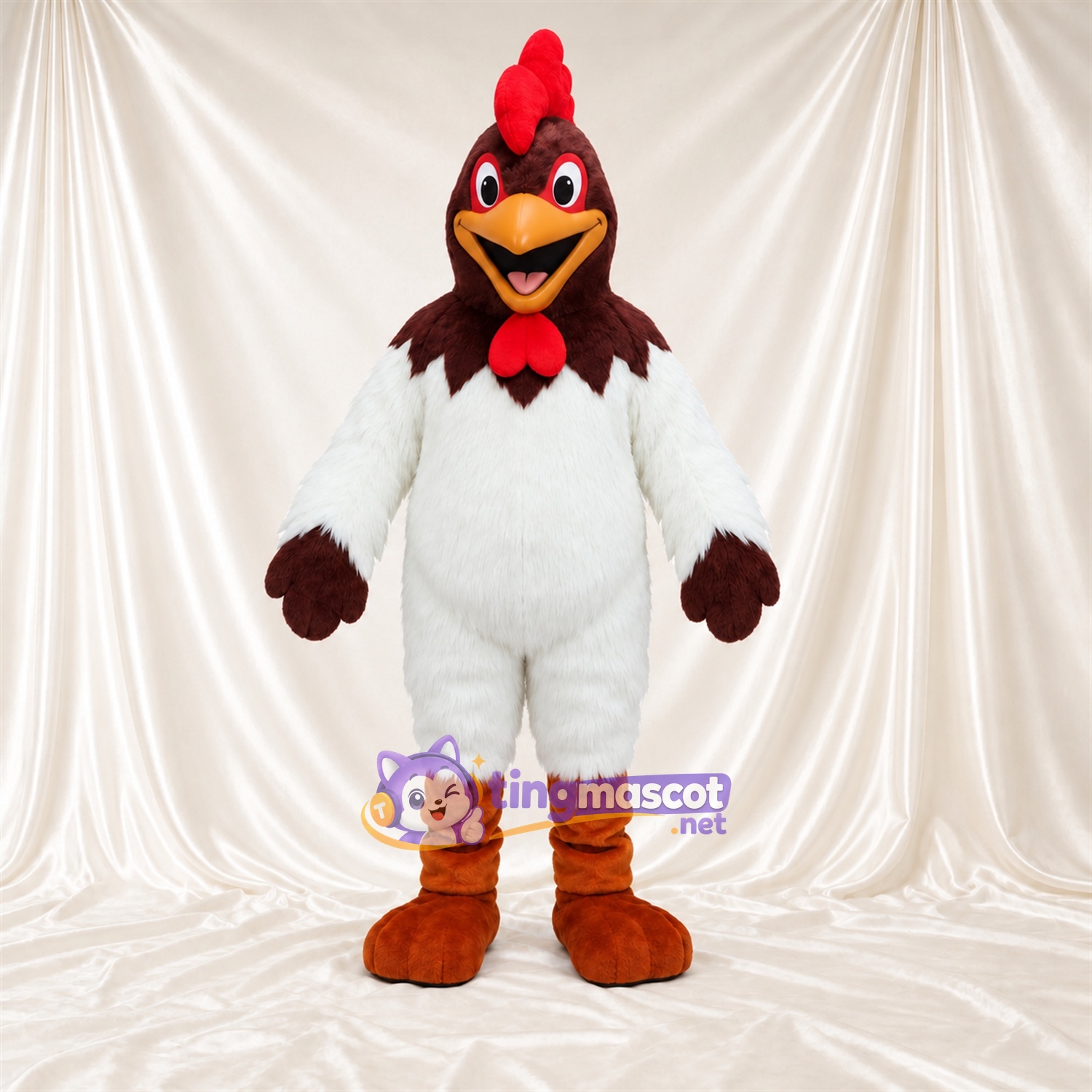 Costume de mascotte Poule – blanc – Ailes (marron) Costume de mascotte Poule – blanc – Ailes (marron)