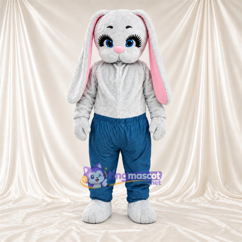 Costume de mascotte Lapin – blanc – Pantalon (bleu) Costume de mascotte Lapin – blanc – Pantalon (bleu)
