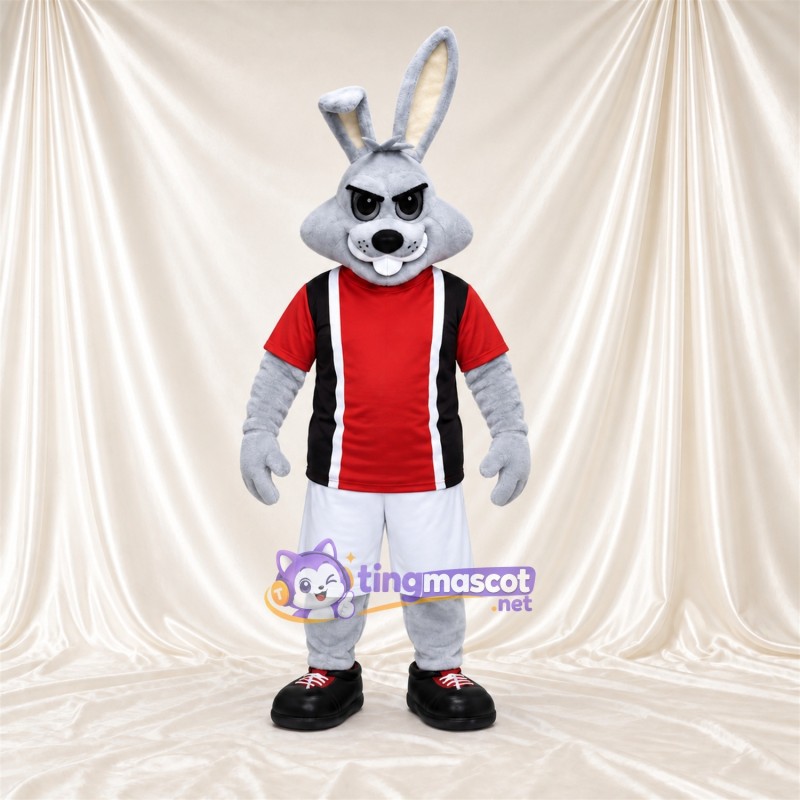 Costume de mascotte Lapin – gris – Chemise (rouge); Short (blanc)
