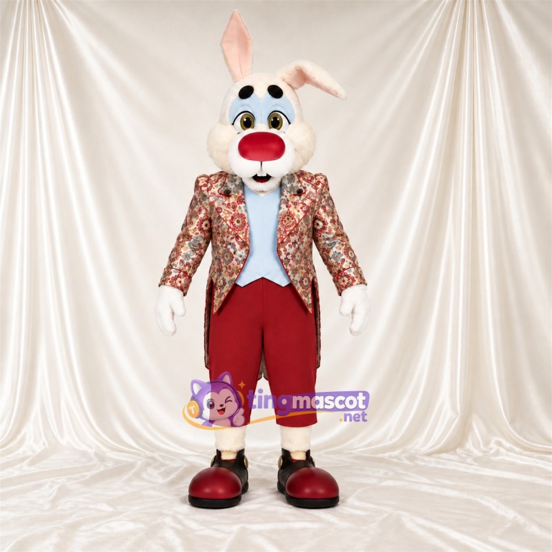 Maskottchenkostüm Hase – weiß – Mantel; Hose (rot) Maskottchenkostüm Hase – weiß – Mantel; Hose (rot)