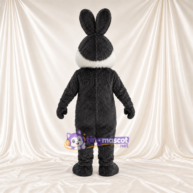 Black Rabbit Mascot Costume - White Belly, Long Ears and Pink Inner Ears Black Rabbit Mascot Costume - White Belly, Long Ears and Pink Inner Ears