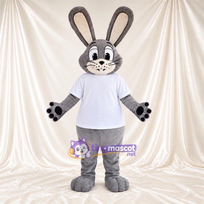 Maskottchenkostüm Hase – grau – T-Shirt (weiß); Pfotenballen (schwarz) Maskottchenkostüm Hase – grau – T-Shirt (weiß); Pfotenballen (schwarz)