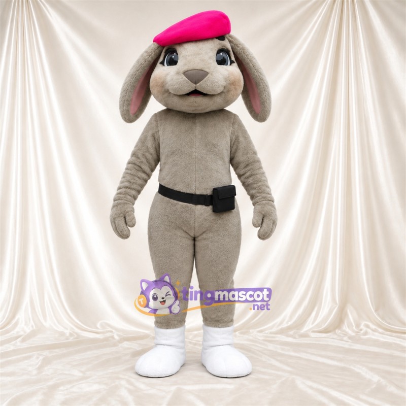 Maskottchenkostüm Hase – grau – Baskenmütze (rot) Maskottchenkostüm Hase – grau – Baskenmütze (rot)
