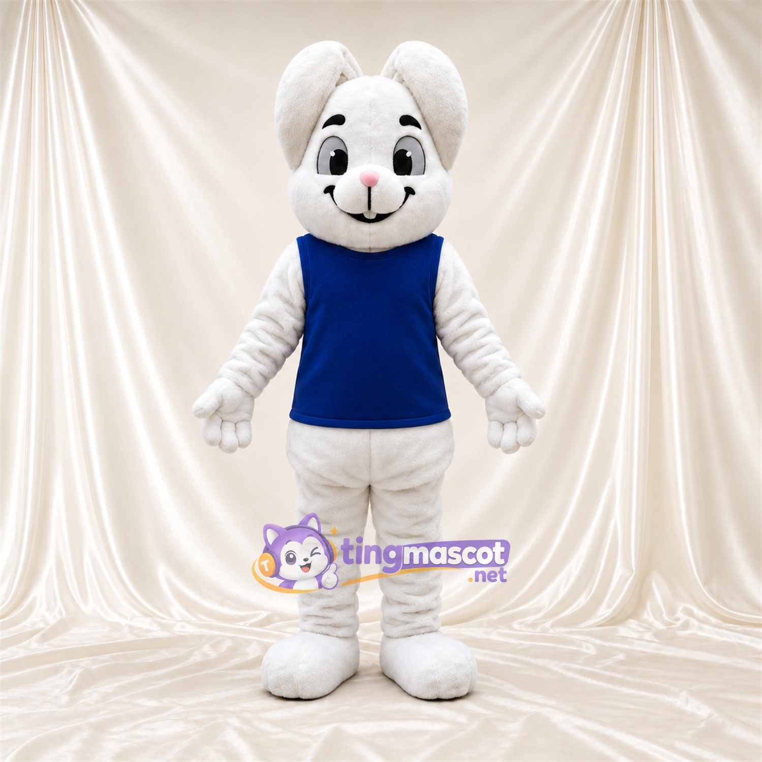 Maskottchenkostüm Hase – weiß – Tanktop (blau); Schlappohren Maskottchenkostüm Hase – weiß – Tanktop (blau); Schlappohren
