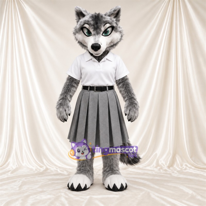 Costume de mascotte Loup – gris – Chemise (blanc); Jupe (gris)