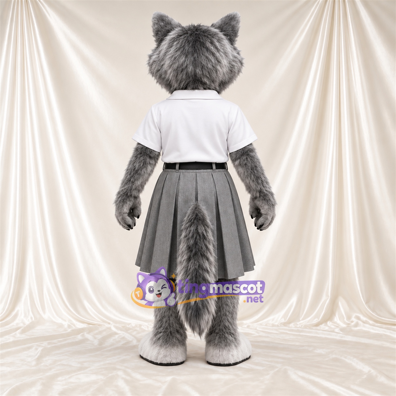 Costume de mascotte Loup – gris – Chemise (blanc); Jupe (gris) Costume de mascotte Loup – gris – Chemise (blanc); Jupe (gris)