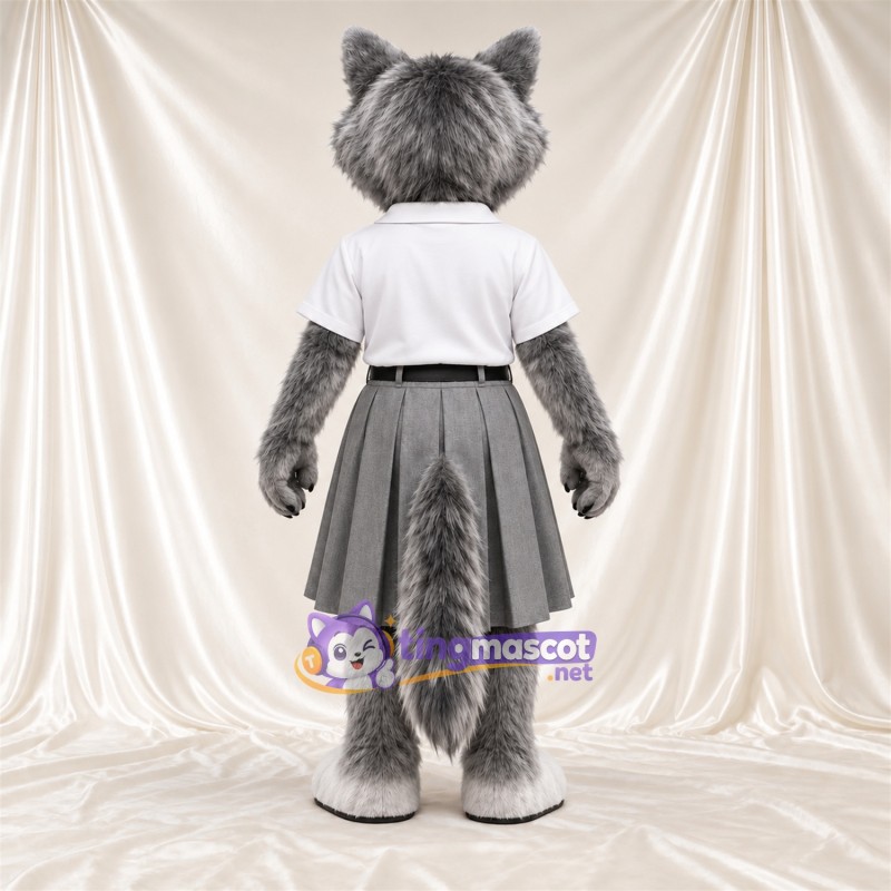 Costume de mascotte Loup – gris – Chemise (blanc); Jupe (gris) Costume de mascotte Loup – gris – Chemise (blanc); Jupe (gris)