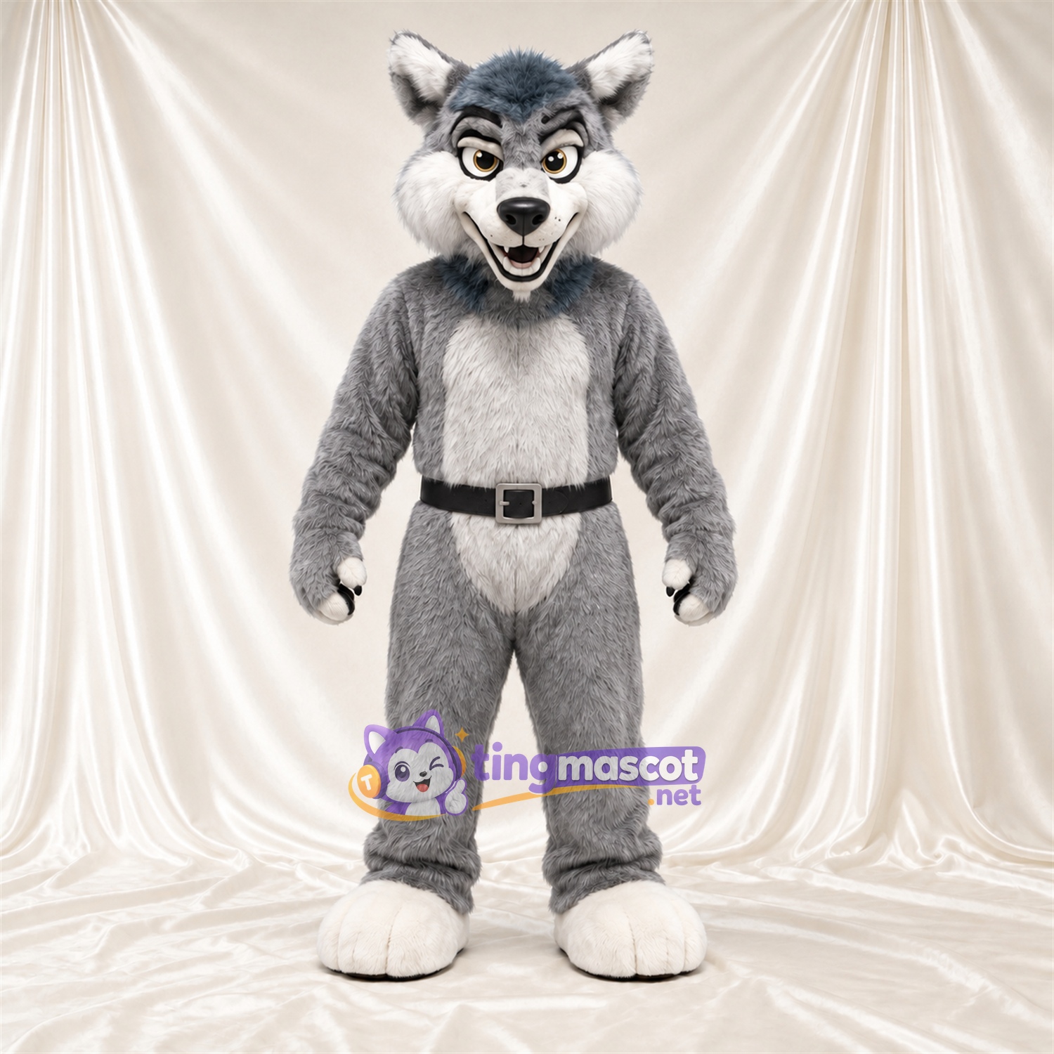 Costume de mascotte Loup – gris – Ceinture (noir) Costume de mascotte Loup – gris – Ceinture (noir)