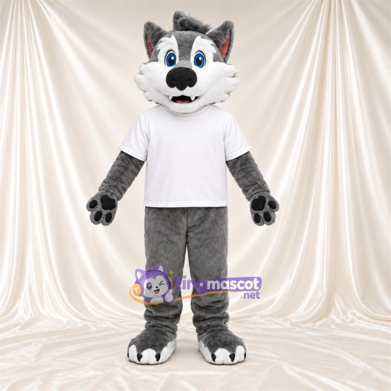 Costume de mascotte Loup – gris – Chemise (blanc)
