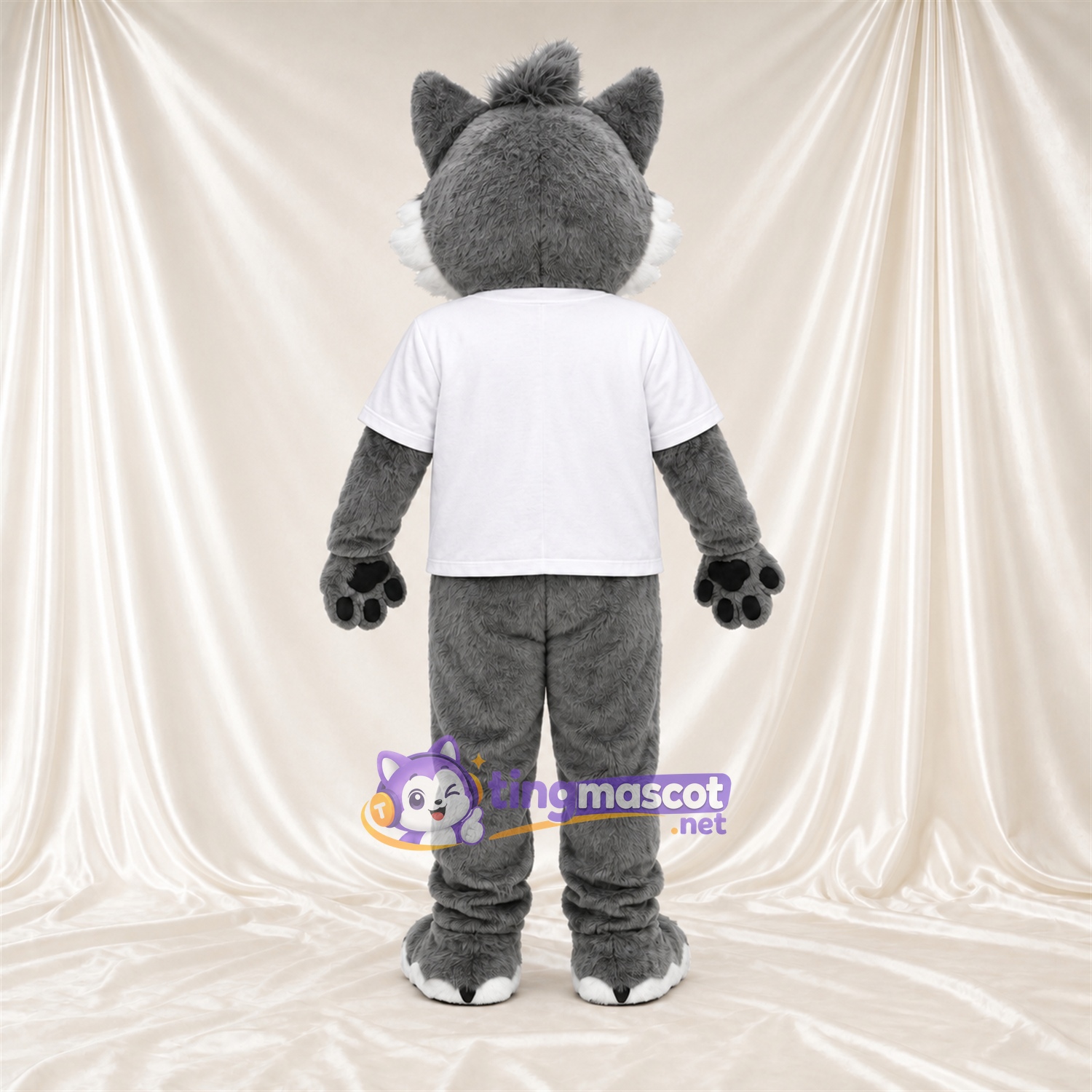 Costume de mascotte Loup – gris – Chemise (blanc) Costume de mascotte Loup – gris – Chemise (blanc)