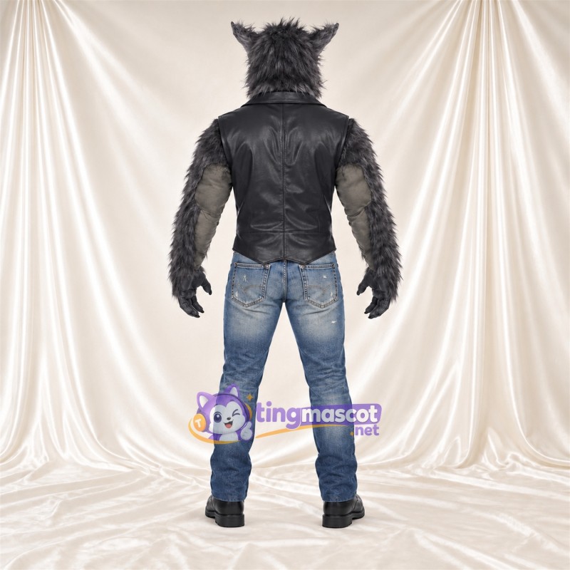 Maskottchenkostüm Werwolf – grau – Weste (schwarz) Maskottchenkostüm Werwolf – grau – Weste (schwarz)