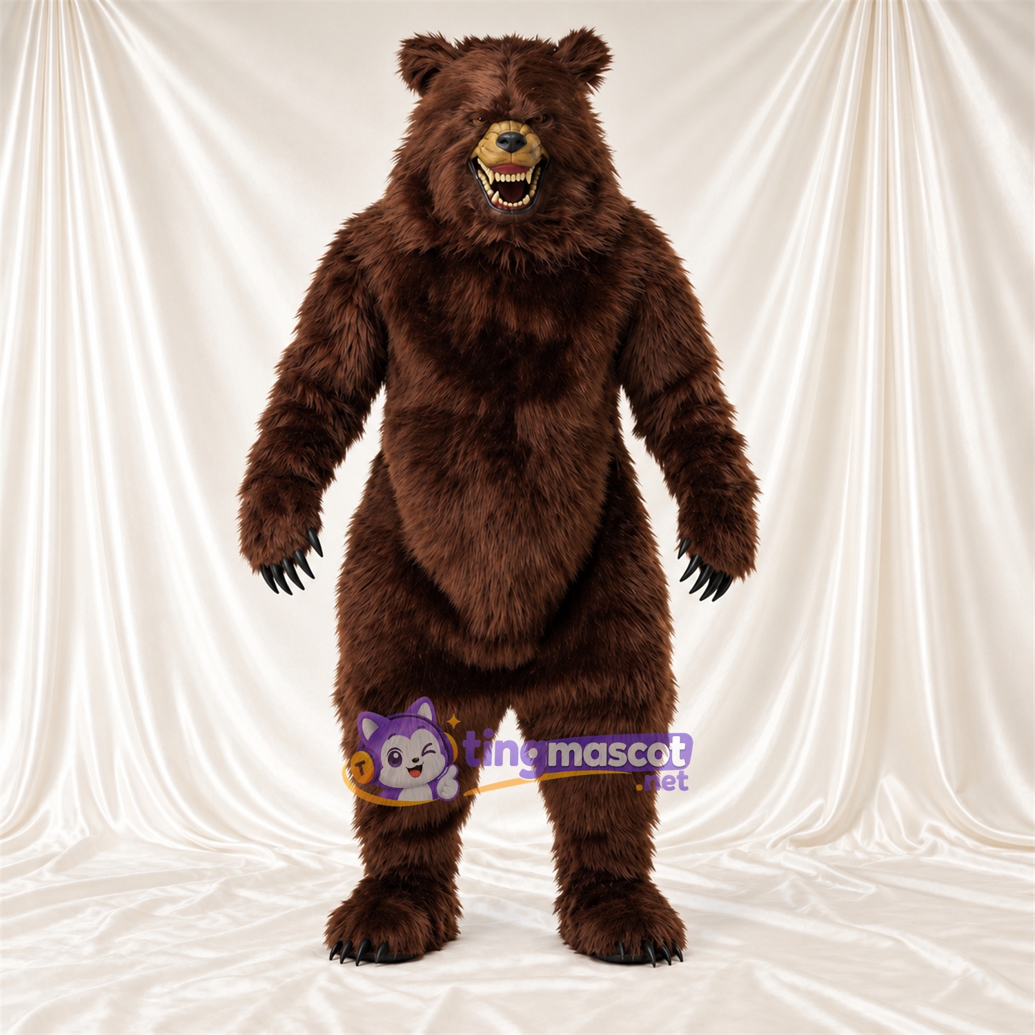 Brown Bear Mascot Costume - Pointed Fangs and Shaggy Fur Brown Bear Mascot Costume - Pointed Fangs and Shaggy Fur