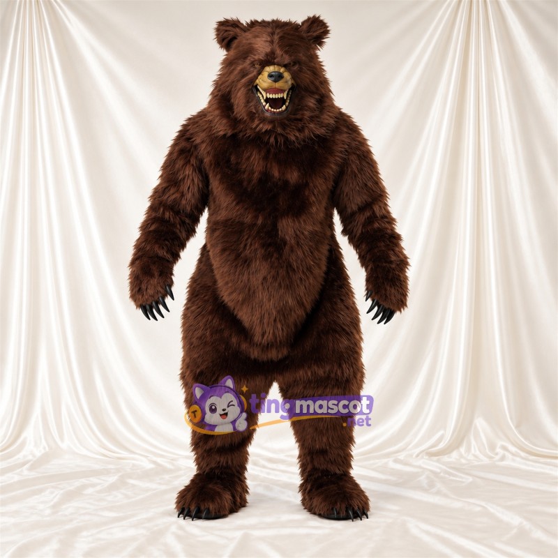 Brown Bear Mascot Costume - Pointed Fangs and Shaggy Fur Brown Bear Mascot Costume - Pointed Fangs and Shaggy Fur