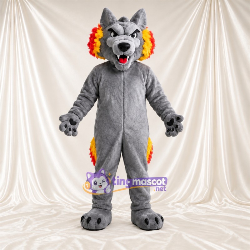 Costume de mascotte Loup – gris – Cache-oreilles (rouge / jaune)