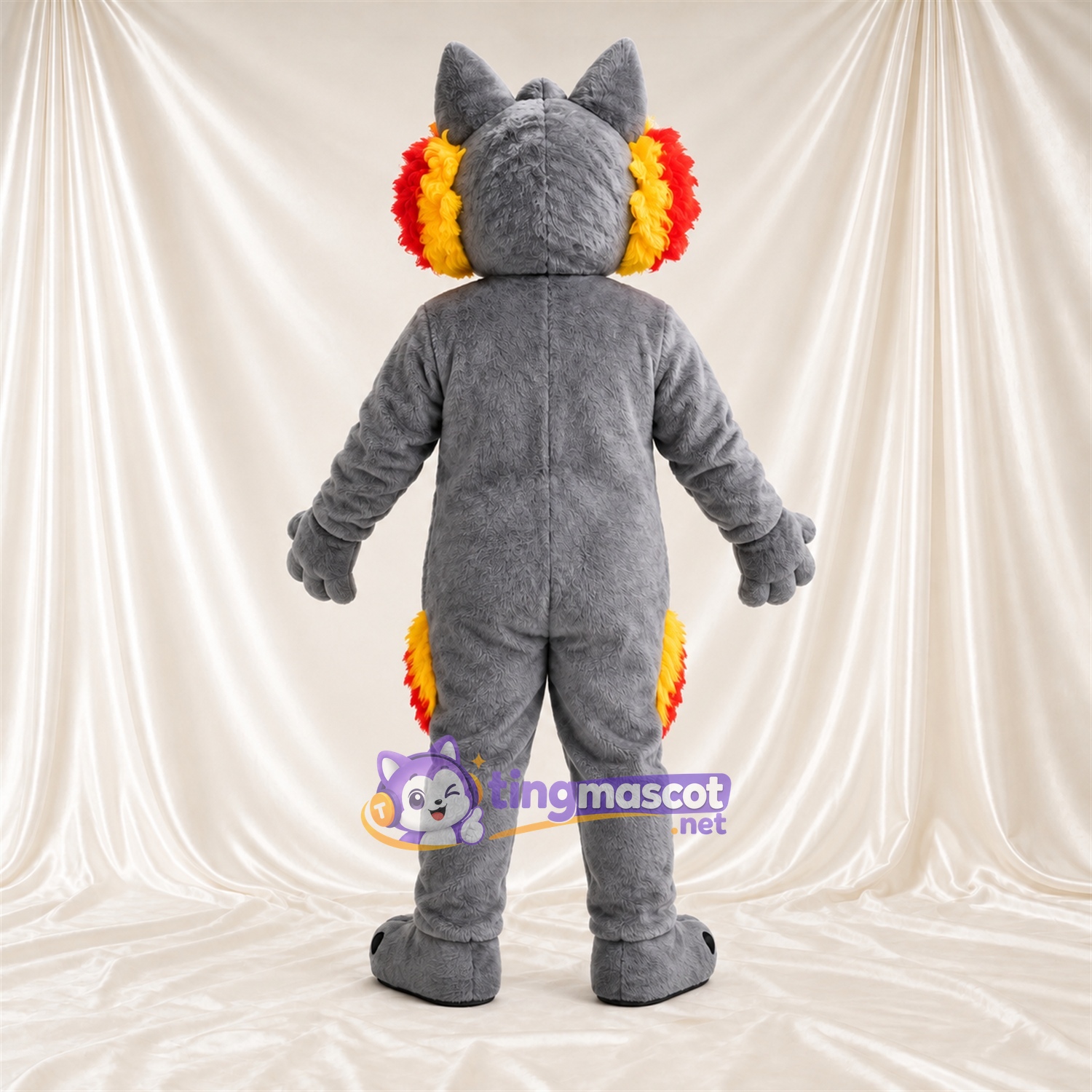 Costume de mascotte Loup – gris – Cache-oreilles (rouge / jaune) Costume de mascotte Loup – gris – Cache-oreilles (rouge / jaune)