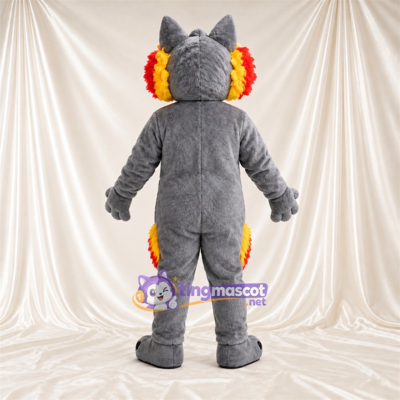 Costume de mascotte Loup – gris – Cache-oreilles (rouge / jaune) Costume de mascotte Loup – gris – Cache-oreilles (rouge / jaune)