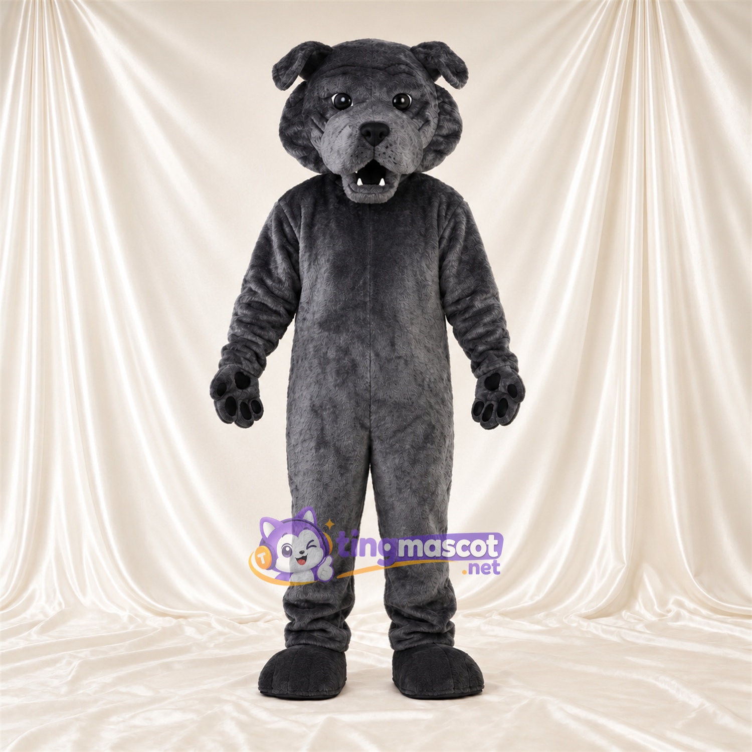 Black Bulldog Mascot Costume - Black Paw Pads and Wrinkled Face Black Bulldog Mascot Costume - Black Paw Pads and Wrinkled Face