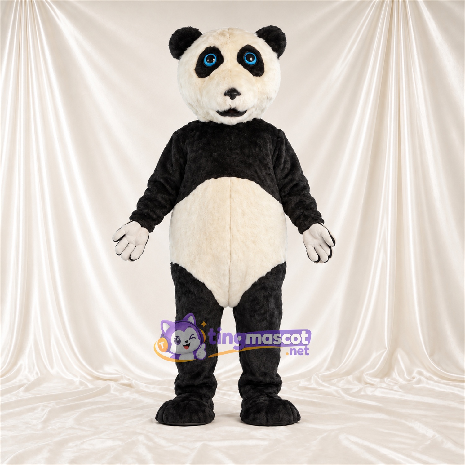 Black and White Panda Mascot Costume - Blue Eyes and White Gloves Black and White Panda Mascot Costume - Blue Eyes and White Gloves