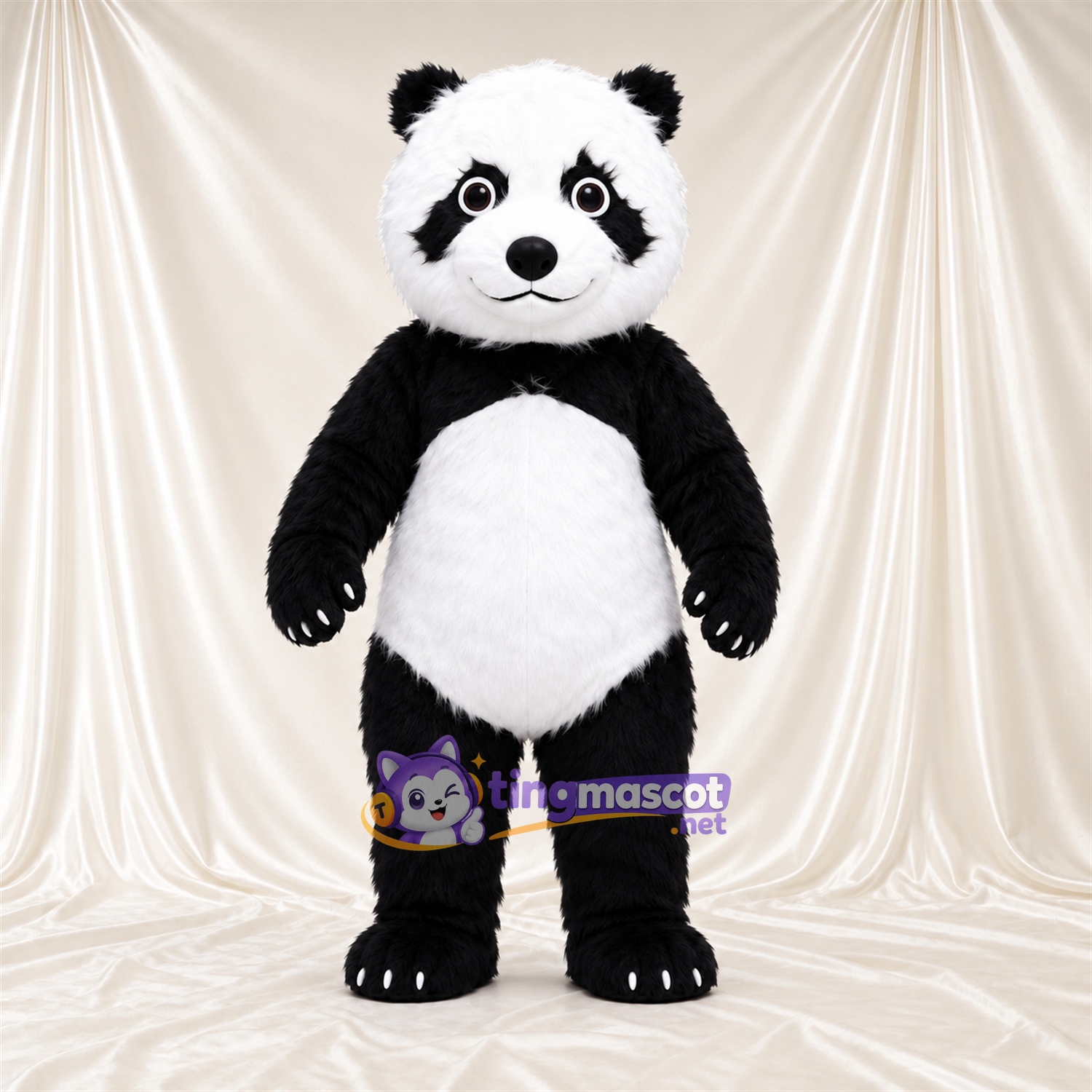 Black and White Panda Mascot Costume - Smiling Face and White Claws Black and White Panda Mascot Costume - Smiling Face and White Claws