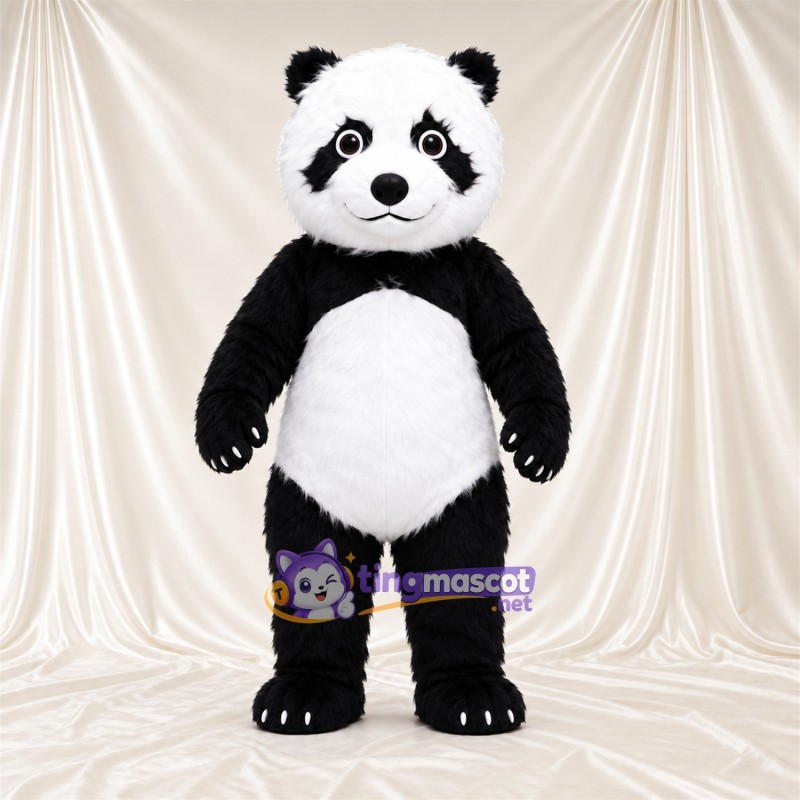 Black and White Panda Mascot Costume - Smiling Face and White Claws Black and White Panda Mascot Costume - Smiling Face and White Claws