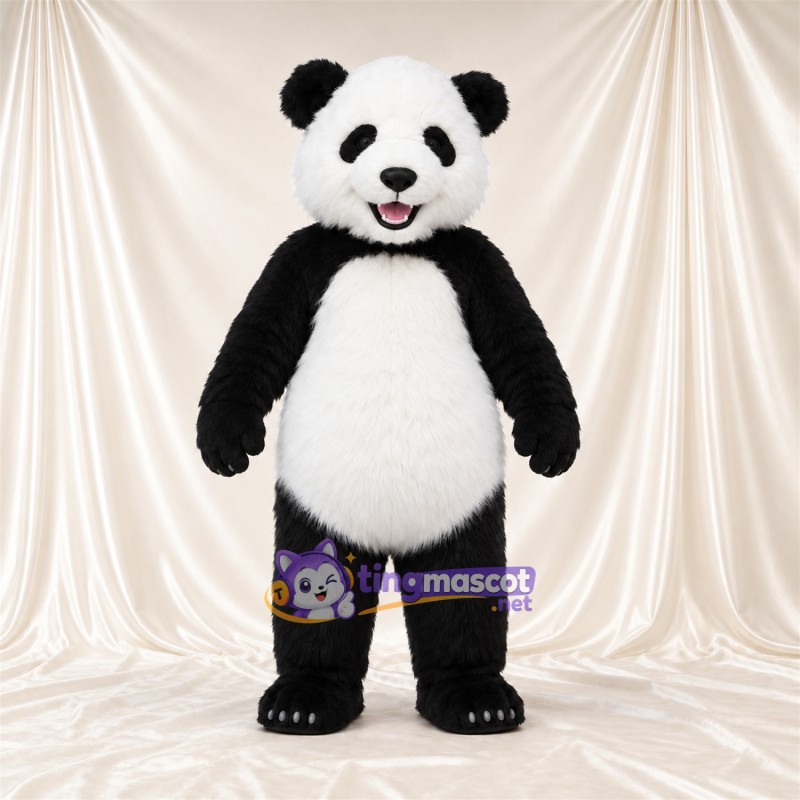 Black and White Panda Mascot Costume - Pink Tongue and White Claws Black and White Panda Mascot Costume - Pink Tongue and White Claws