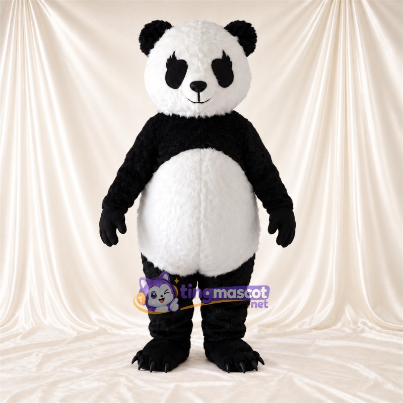 Maskottchenkostüm Panda – schwarz / weiß – Augenflecken; Runder Bauch