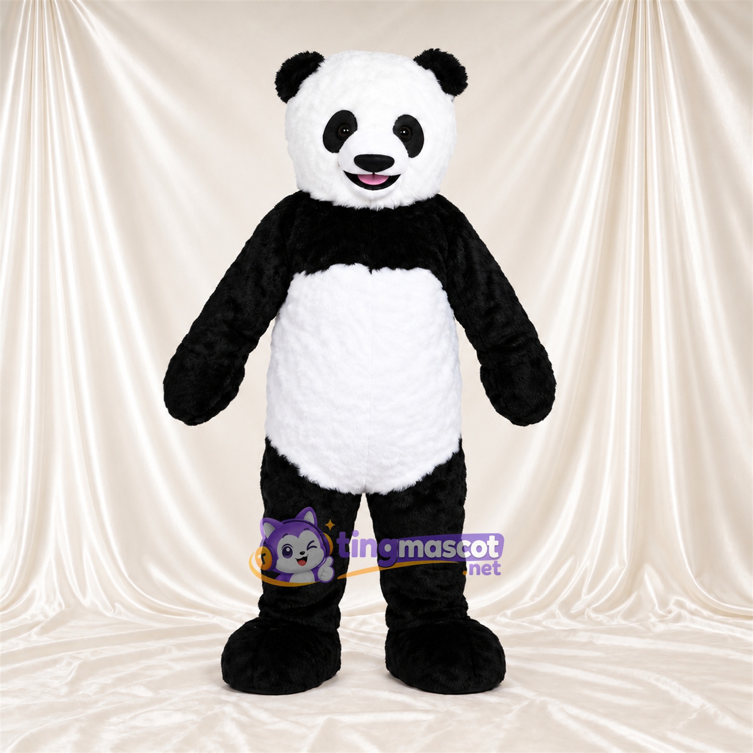 Costume de mascotte Panda – noir / blanc – Bouche ouverte