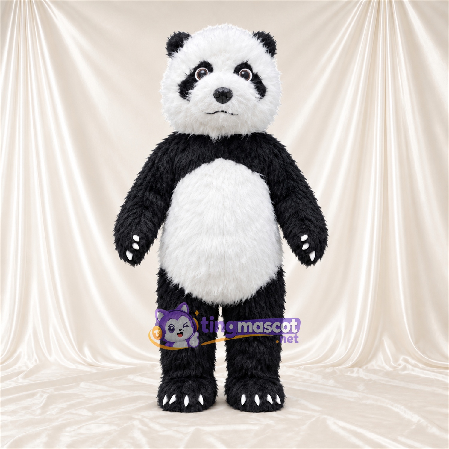 Black and White Panda Mascot Costume - Shaggy Fur and White Claws Black and White Panda Mascot Costume - Shaggy Fur and White Claws