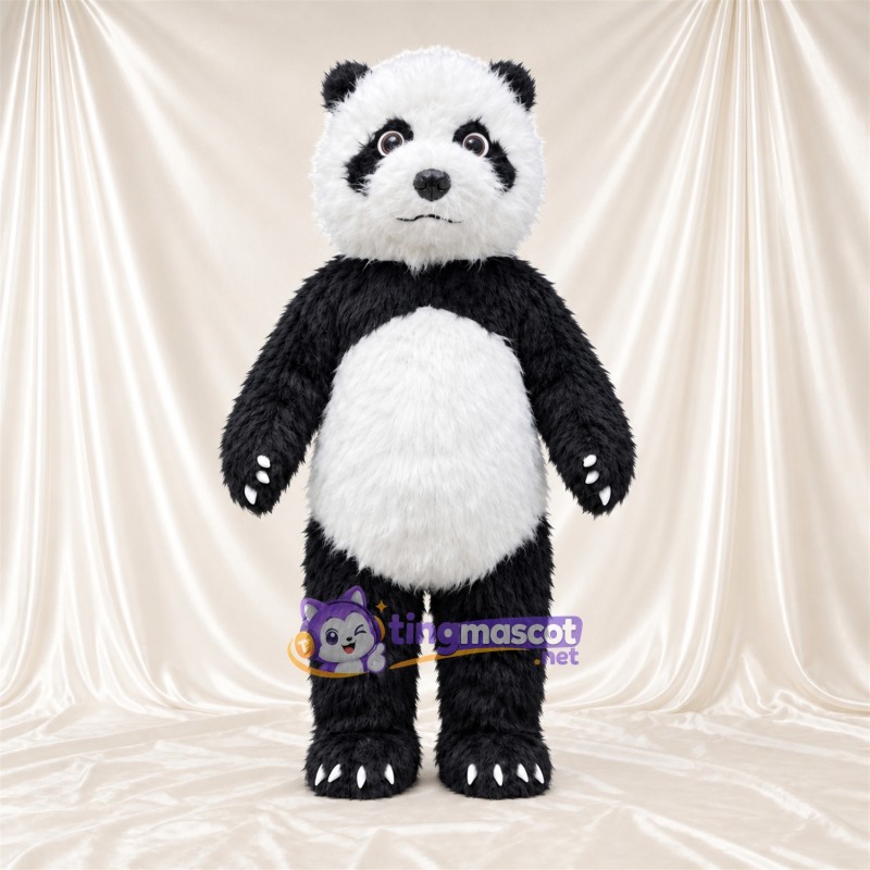 Black and White Panda Mascot Costume - Shaggy Fur and White Claws Black and White Panda Mascot Costume - Shaggy Fur and White Claws