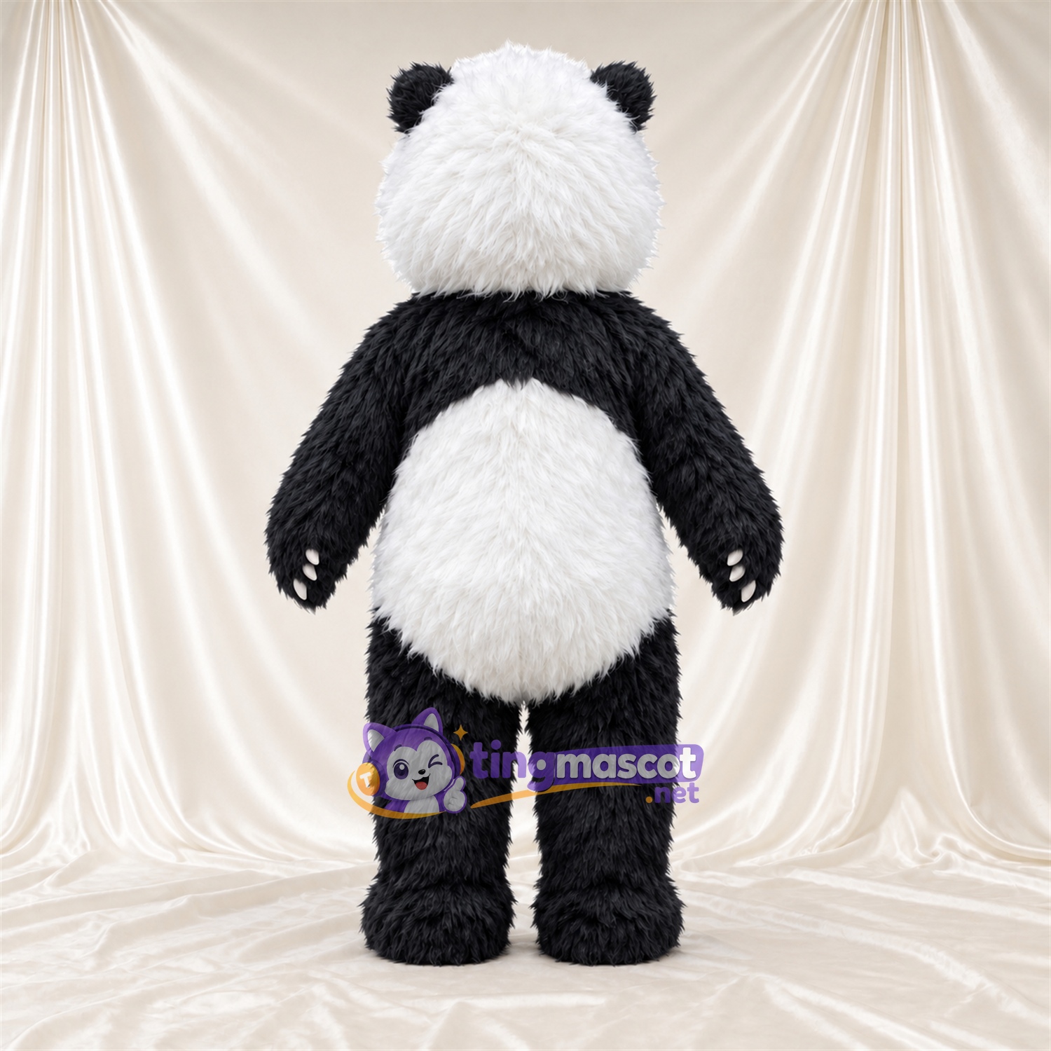 Black and White Panda Mascot Costume - Shaggy Fur and White Claws Black and White Panda Mascot Costume - Shaggy Fur and White Claws
