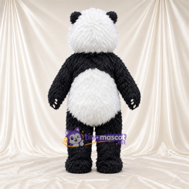 Black and White Panda Mascot Costume - Shaggy Fur and White Claws Black and White Panda Mascot Costume - Shaggy Fur and White Claws