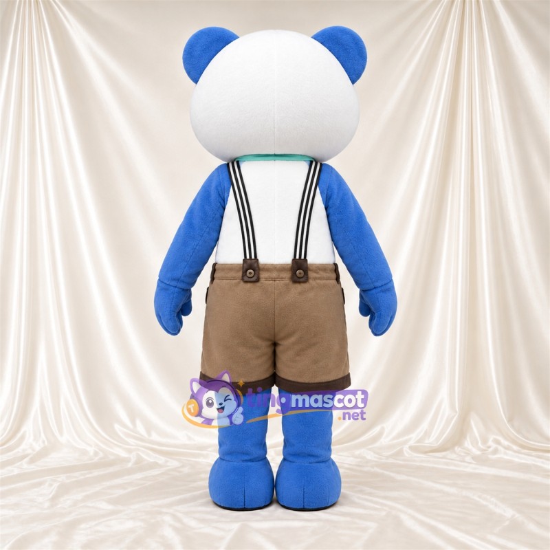 Costume de mascotte Panda – bleu / blanc – Short (marron); Nœud papillon (vert) Costume de mascotte Panda – bleu / blanc – Short (marron); Nœud papillon (vert)